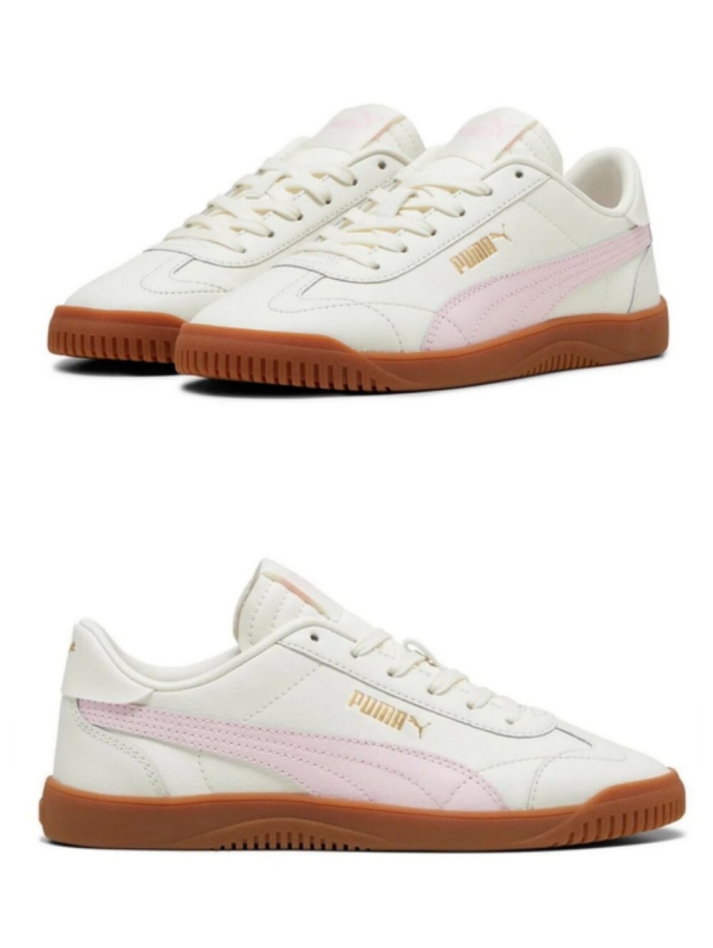 New Puma CLUB V5V Off-White Low-Top Sneakers with Pink Formstripe